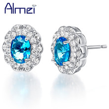 Almei Flower Stud Earrings Fashion Blue Crystal Round Cute Earring Jewelry for Women Small Rhinestone Brincos 2017 Earing R780 2024 - buy cheap
