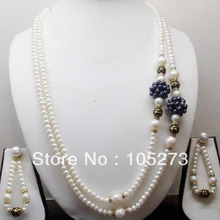 New Arriver Pearl Jewelry Set 5-20mm Natural White Black Button Freshwater Pearl Beads Necklace Earrings New Free Shipping 2024 - buy cheap