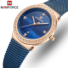 Naviforce relógio feminino de quartzo, relógios de pulso fashion para mulheres, de ouro rosa e azul, relógio simples de aço inoxidável com pulseira de malha 2024 - compre barato