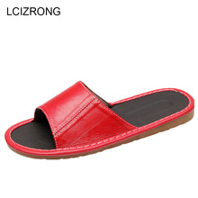 LCIZRONG Autumn 8 Colors Couple Leather Home Slippers Women Large Size Non-slip Slapping Shoes High Quality Unisex Slippers 2024 - buy cheap
