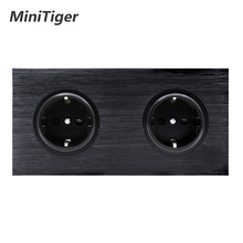 Minitiger Luxury Black Aluminum Panel 16A Double EU Standard Wall Power Socket Outlet Grounded With Child Protective Lock 2024 - buy cheap