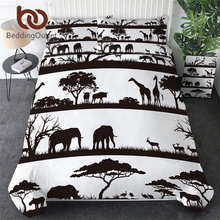 BeddingOutlet Elephant Bed Set African Animals Duvet Cover Giraffe Deer Home Textiles Zoo Black White Trees Bedclothes 3-Piece 2024 - buy cheap