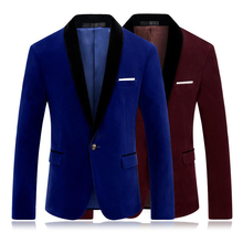 ¡Novedad de 2018! abrigo azul real con diseño de terciopelo marrón para hombre, trajes de solapa tipo chal para boda, regreso al baile de graduación, chaqueta terno one 2024 - compra barato