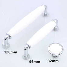 96mm 128mm modern simple ceramic kitchen cabinet dresser door handle white ceramic drawer knob 5" silver chrome furniture handle 2024 - buy cheap