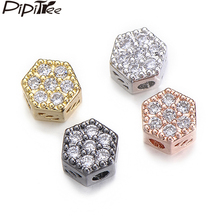 Pipitree 4pcs Polygon Bead Shiny Clear White CZ Beads for Jewelry Making Bracelets Necklace Cubic Zirconia Brass DIY Spacer Bead 2024 - buy cheap