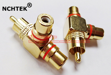 NCHTEK RCA Male Plug To Dual RCA Female Jack T Adapter Connector,Audio Spliter, Double RCA female, Gold/Free shipping/2PCS 2024 - buy cheap