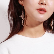 Stylish Rhinestone Moon Star Earrings for Women Elegant Long Dangle Chain Tassel Korean Jewelry Fashion Luxury Pendientes XR1434 2024 - buy cheap