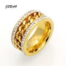 JSBAO Top Quality Gold Colour Stainless Steel Chain Crystal Rings For Women Party Ring Fashion Jewelry 2024 - buy cheap