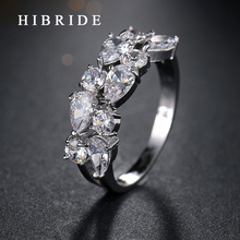 HIBRIDE clásica gota de agua CZ mujeres anillos de boda circón 3 puntas de ajuste anillo de compromiso señoras fiesta regalos QSP0010-128 2024 - compra barato