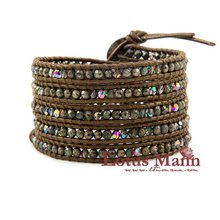 latest Lotusmann type pyrite leather beaded bracelet Wrap Bracelet on Leather 2024 - buy cheap