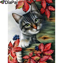 DIAPAI полная Алмазная картина "животное кошка" смола дрель вышивка 5D Diy Алмазная Картина ручная работа вышивка крестом подарок A25737 2024 - купить недорого