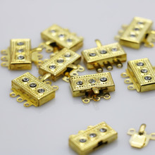 10PCS Accessory buttons Fittings jewelry Rectangle Inlaid Rhinestone DIY  3-row Gold-Color Machining metal parts Jewelry Making 2024 - buy cheap