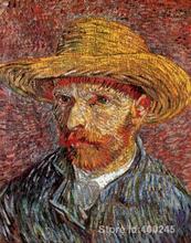 Arte de vincent van gogh retrato com chapéu de palha, pintura a óleo reprodução de tela de alta qualidade pintada à mão 2024 - compre barato