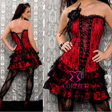 Nova moda de alta qualidade moda feminina espartilhos e corselet de renda vermelha corselet corselet gótico roupa burlesco vestido comprido com fio 2024 - compre barato