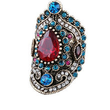 Blucome anéis de strass femininos de resina vermelha, anéis de joia vintage de flores turcas, bijuterias anel vintage 2024 - compre barato
