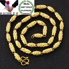 OMHXFC Wholesale European Fashion Man Male Party Wedding Gift Long 50cm Solid Beads Cylinder  Real 24KT Gold Chain Necklace NL34 2024 - buy cheap
