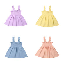 Модное детское повседневное праздничное летнее платье принцессы без рукавов на бретелях для маленьких девочек, сарафан 2024 - купить недорого