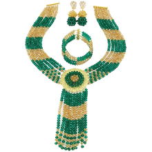 Verde azulado verde militar champán oro AB cuentas de cristal africano conjunto de collar nigeriano boda juegos de joyas para mujer 6CXLS03 2024 - compra barato