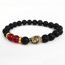 Retail Hot Sale Jewelry 8mm Lava Stone Beads and Red Nature Beads with Antique Gold Buddha Men's Bracelets,Yoga Bracelet 2024 - buy cheap