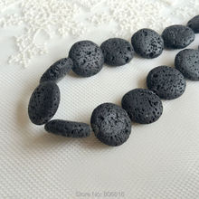 18MM 44pcs=2strands Flat Round Black Natural Lava Stone Bead Jewelry Beads 2024 - buy cheap