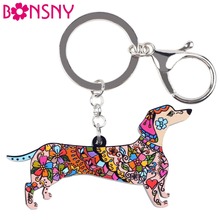Bonsny Acrylic Statement Dog Jewelry Dachshund Chain Key Ring Pom Gift For Women Girl Bag Charm Keychain Pendant Jewelry 2024 - buy cheap