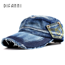 Difanni New Washed Jeans Army Cap For Men Women Snapback Military Hat Denim cadet Caps Gorras Casquette Chapeu Hat Flat Top 2024 - buy cheap