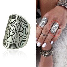 LEMOER Новое винтажное турецкое пляжное панк резное этническое кольцо антикварное серебряное тотемное кольцо в стиле бохо кольцо на палец кулак ювелирные изделия для женщин 2024 - купить недорого