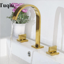 Basin Faucets Brass Polished Chrome/Gold Deck Mounted Square Bathroom Sink Faucets 3 Hole Double Handle Hot And Cold Water Tap 2024 - buy cheap