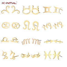 Kinitial Fashion Chic Stainless Steel Zodiac Sign Earring 12 Constellations Stud Earrings for Woman Earrings Jewelry brincos 2024 - buy cheap