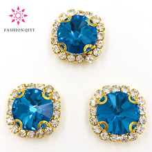 Nuevo 10 unids/pack lago Azul ronda de oro en forma de base para coser en diamantes de imitación Botón de cristal decoración de la boda de diy/accesorios de vestir 2024 - compra barato