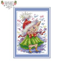 Joy Sunday Happy Pig Cross Stitch DA276 14CT 11CT Counted and Stamped Happy Pig Wholesale Joy Sunday Cross Stitch Kits 2024 - buy cheap