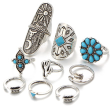 Anéis vintage boêmios de praia femininos, conjunto de anéis estilo étnico midi dedo boho anel charmoso 9 peças 2024 - compre barato