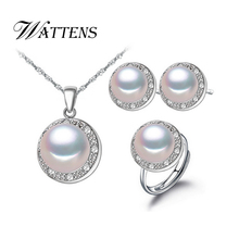WATTENS New Fashion natural Pearl set, jewelry sets pearl pendant necklace ring earrings for women , wedding party jewelry,Love 2024 - buy cheap
