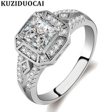 Kuziduocai anéis de casamento femininos, anéis de aço inoxidável com zircônia e destaque em forma de quadrado 2024 - compre barato