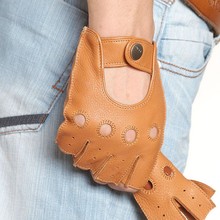 Genuine Leather Half Finger Men Gloves Fashion Casual Semi-Finger Deerskin Driving Gloves Wrist Button Unlined Hot Sale EM001W 2024 - buy cheap