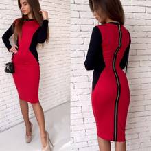 Uncinba 2017 Autumn Dress Red Blue Women Long Sleeve Office Lady Zippers O-Neck Women Knee-Length Sheath Dresses 2024 - buy cheap