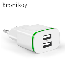 Cargador de teléfono móvil con luz LED, 2 puertos USB 5V 2A, adaptador de pared con enchufe europeo, dispositivo de carga de microdatos para iPhone 4 5 6 iPad Samsung 2024 - compra barato