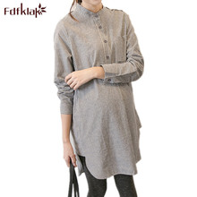 Fdfklak весенне-осенняя новая модная одежда для беременных женщин Длинная свободная Полуоткрытая рубашка с пряжкой для беременных F379 2024 - купить недорого
