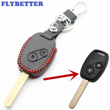 FLYBETTER Genuine Leather 2Button Remote Key Case Cover For Honda Accord/Civic/CRV/Pilot/Odyssey Car Styling L205 2024 - buy cheap