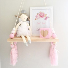 Estante colgante de madera contrachapada con borlas para habitación de niños, estante de exhibición de almacenamiento de muñecas, macarrón nórdico, bonito soporte de pared para dormitorio 2024 - compra barato