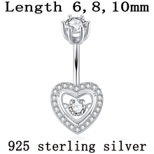 925 sterling silver body jewelry women heart belly button ring zircon not allergic pure real body piercing jewelry 2024 - buy cheap
