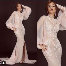 Elegant Muslim Evening Dresses Mermaid Long Sleeves Tulle Lace Islamic Dubai Saudi Arabic Long Formal Evening Gown 2024 - buy cheap