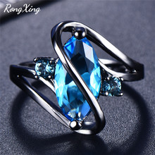 Женское кольцо с камнем RongXing, разноцветное кольцо с фианитом, заполненное черным золотом, с голубым/зеленым/розовым кристаллом 2024 - купить недорого