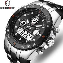 GOLDENHOUR спортивные наручные часы мужские военные водонепроницаемые часы модные черные силиконовые светодиодные цифровые светящиеся часы Reloj Hombre 2024 - купить недорого