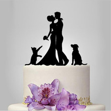 Adorno rústico para tarta de boda, silueta de perro, diseño de pastel de boda personalizado para novia y novio, decoración para fiesta de boda 2024 - compra barato