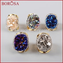 BOROSA Gold Color Rainbow Crystal Titanium Druzy Rings Paved Zircon Gems Agates Druzy Gold Rings for Women Gifts JAB255 2024 - buy cheap