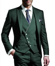 Men Suits Slim Fit Casual 3 Pieces Business Groomsmen Grey Green champagne Lapel Tuxedos for Formal Wedding(Blazer+Vest+Pants) 2024 - buy cheap
