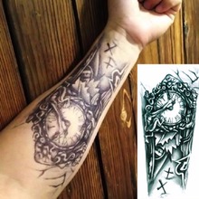 Длинные tatuajes temporales с длинными рукавами и принтом «Татуировка», боди-арт Винтаж старинные часы Временная поддельная флеш-татуировка стикер Taty 2024 - купить недорого