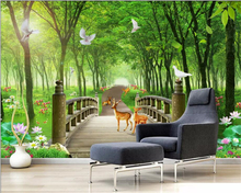 Papel pintado personalizado Beibehang verde árbol grande bosque puente de madera ciervo TV Fondo pared Sala dormitorio mural 3d 2024 - compra barato