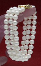 Pulsera de perlas redondas de agua dulce, joyería de 3 filas AAA de 7-8mm, color blanco, 7,5-8 pulgadas 2024 - compra barato